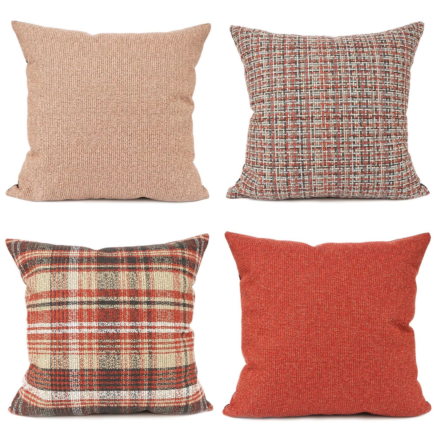 NEW 4 Pack Retro Plaid Mosaic Knit Linen Throw Pillow Cases