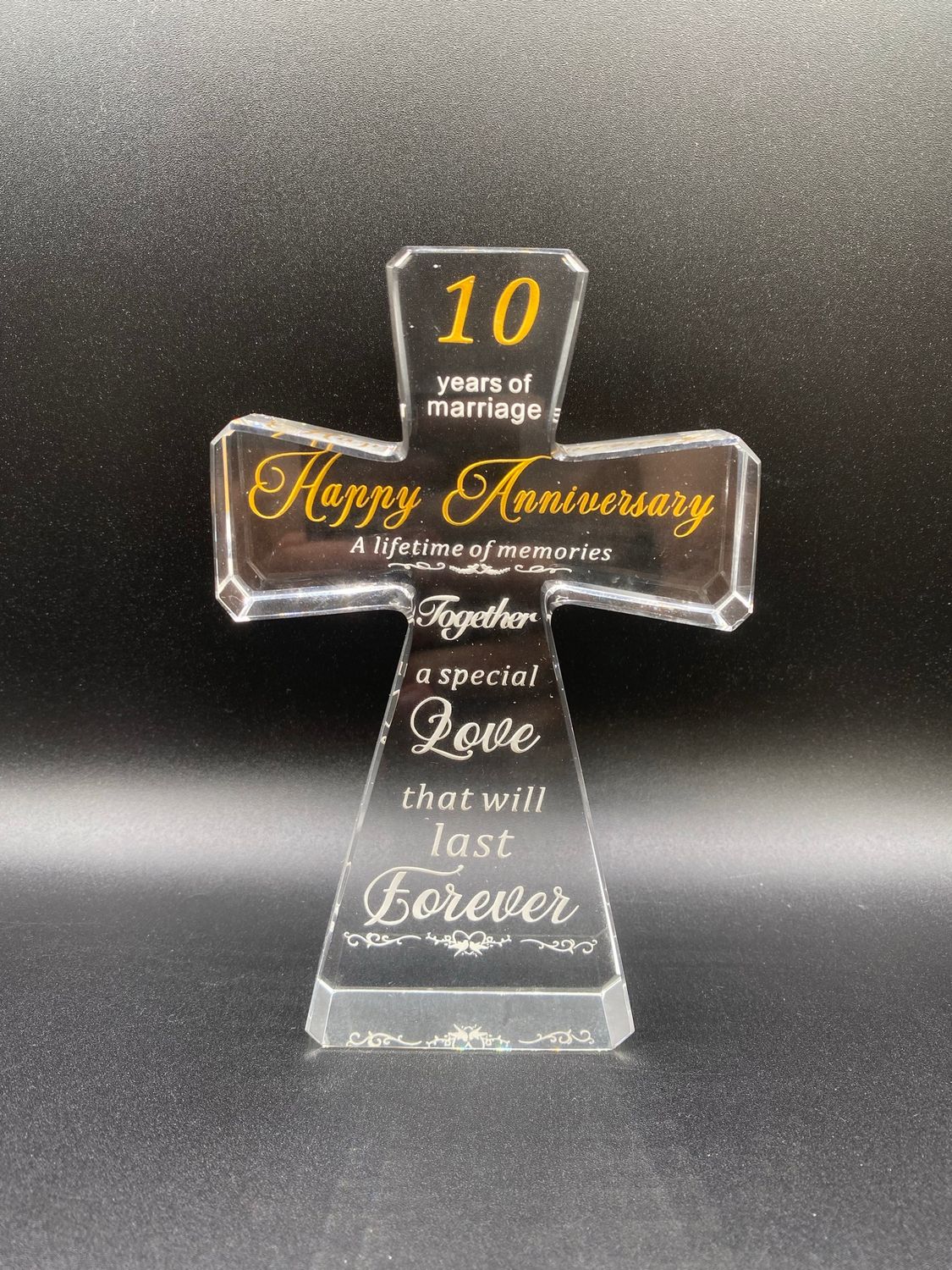 NEW 10 Year Marriage Anniversary Glass Cross Gift