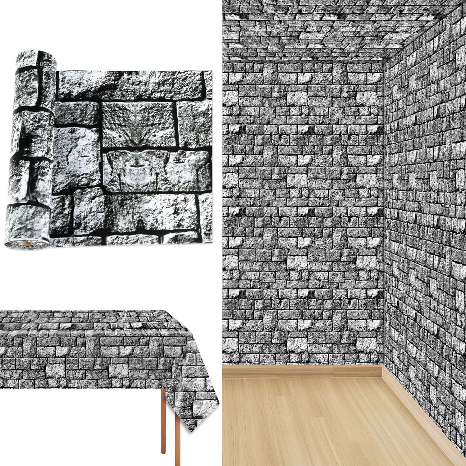 NEW 120ft Disposable Stone Wall Tablecloth / Backdrop Roll