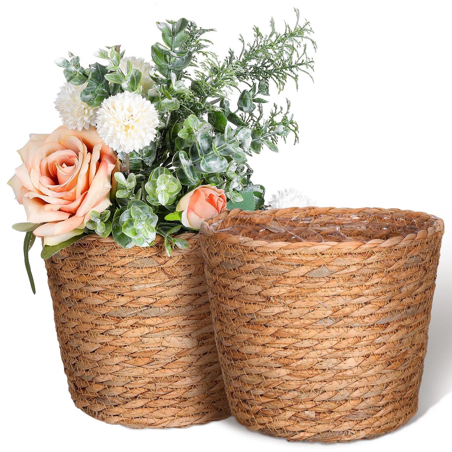 NEW 2 Pack Rattan Straw Woven Planter Baskets