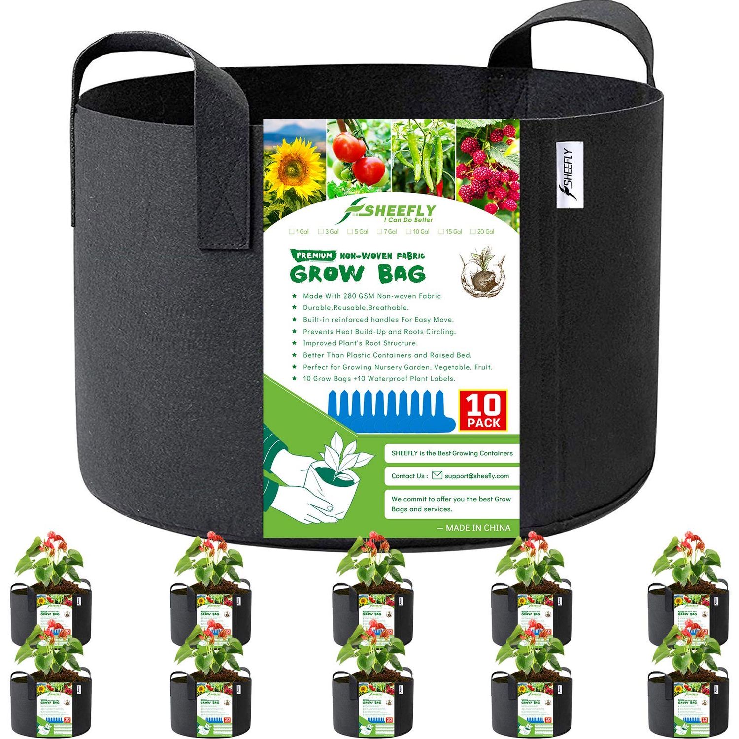NEW 10 Pack 15 Gallon Vegetable Grow Bags