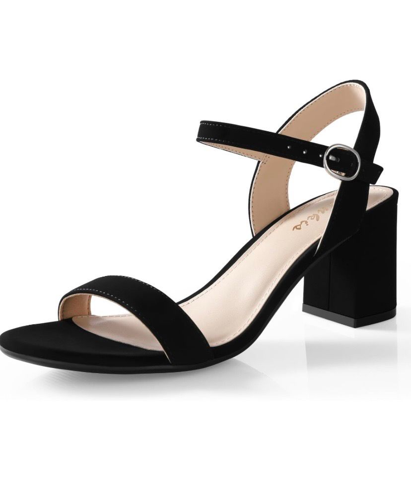 NEW Womens Open Toe Block Heels Shoes Black 12