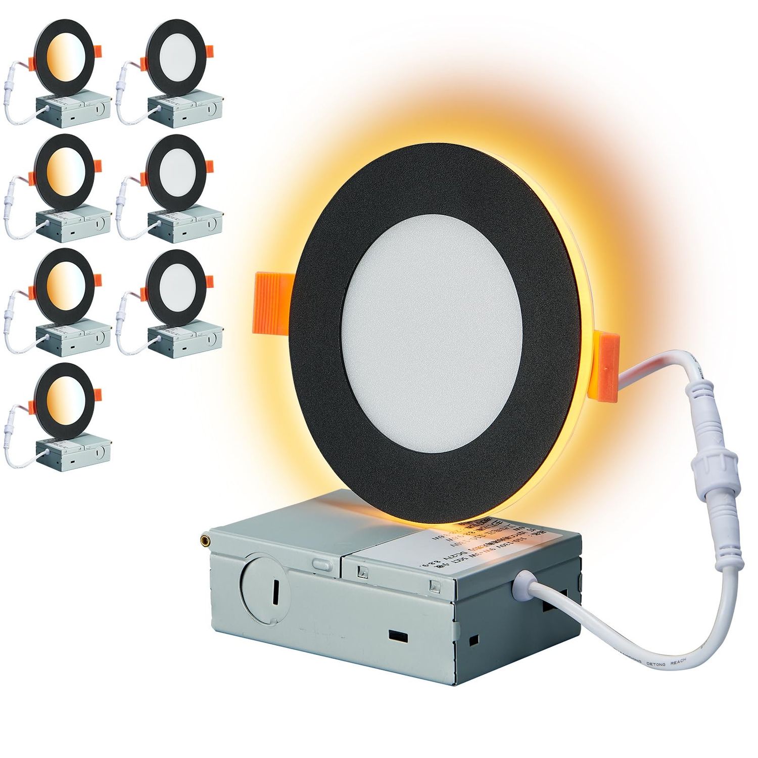 NEW 8 Pack Dimmable Black LED Ceiling Pot Lights with Night Light
