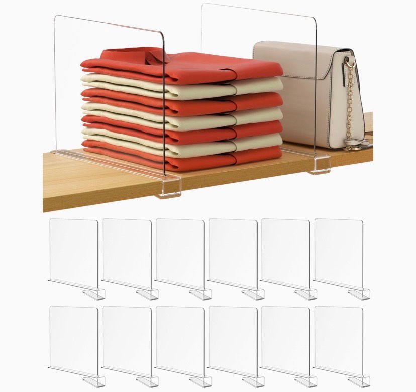 NEW 12 Pack Extra Tall Clear Shelf Organization Dividers