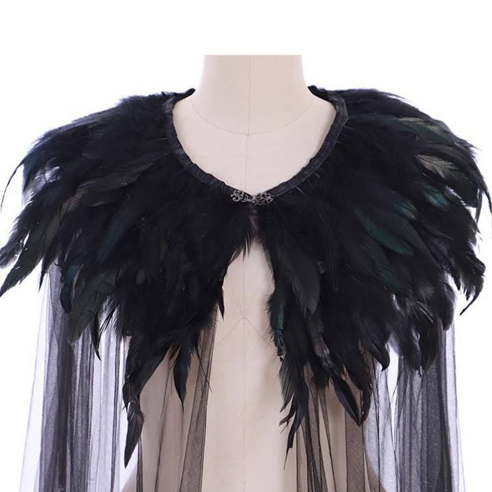 NEW Halloween Feather Collar Black Cloak Steampunk Cape Costume