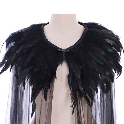 NEW Halloween Feather Collar Black Cloak Steampunk Cape Costume