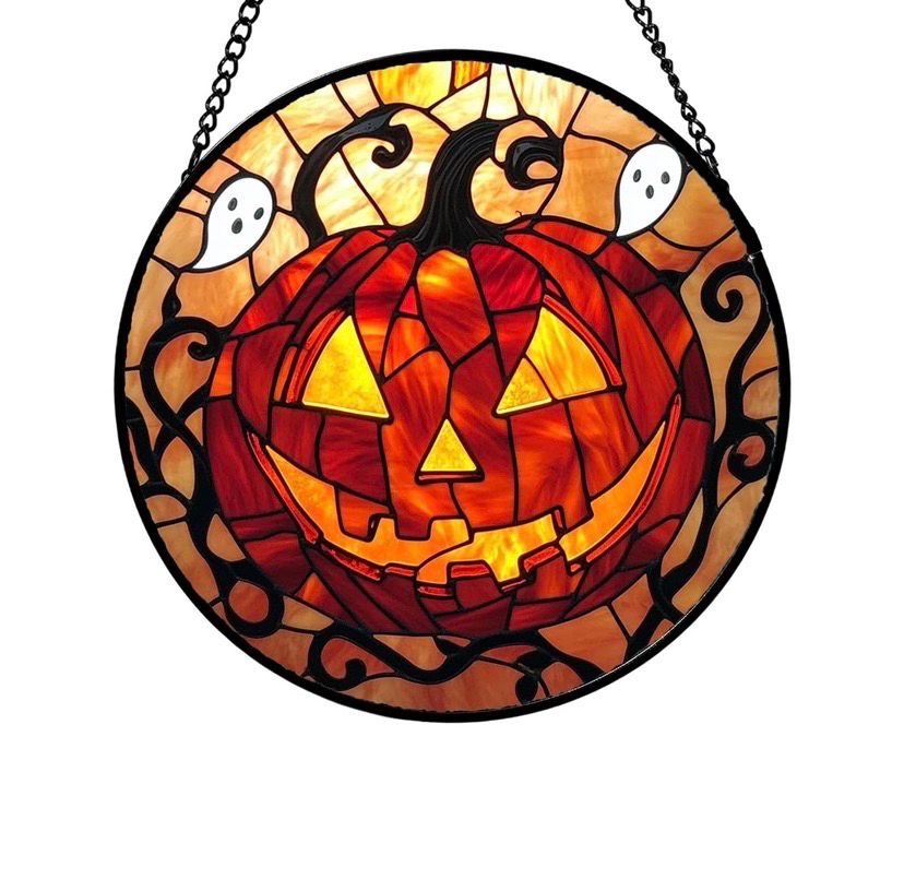 NEW Halloween Stained Glass Window Hanging Decoration
