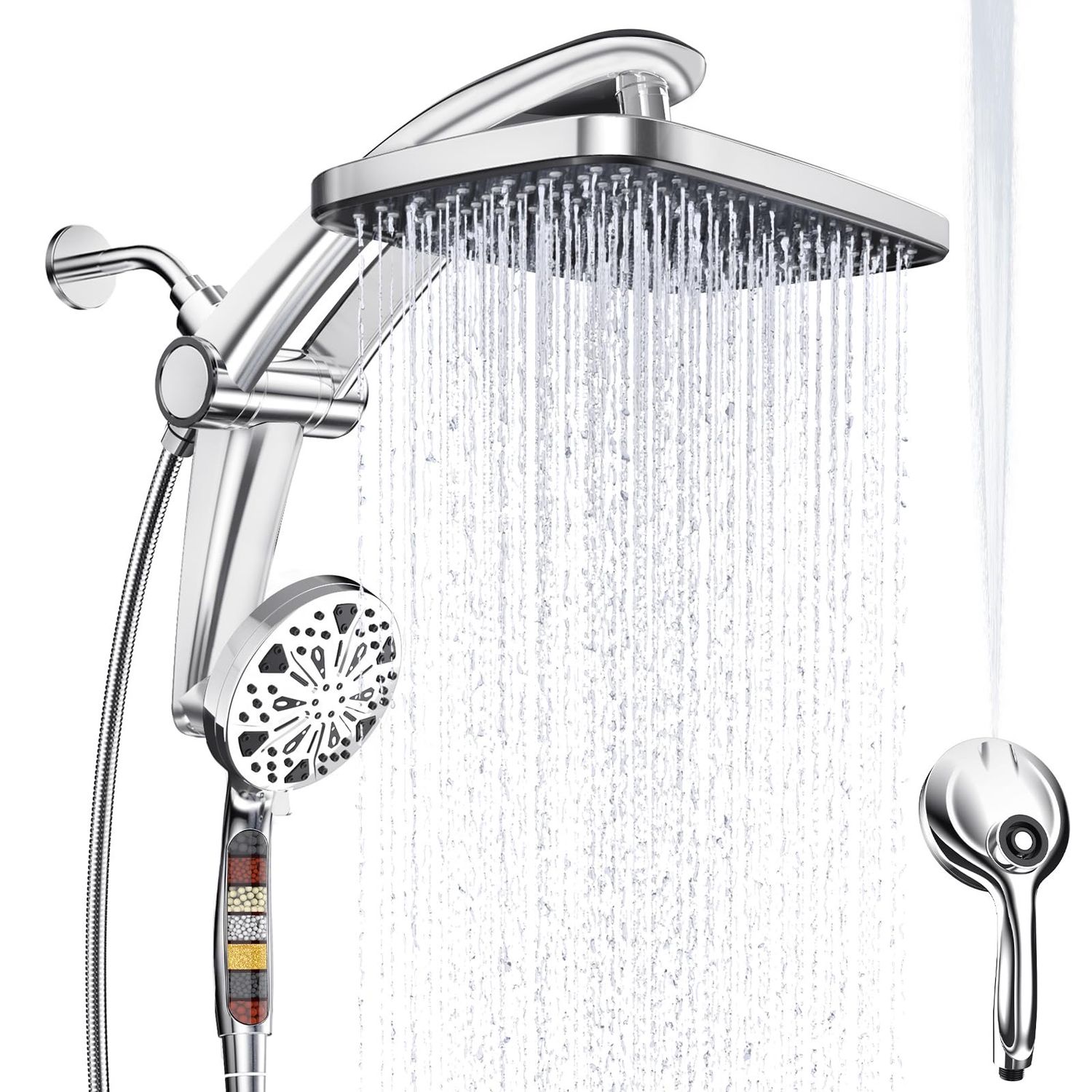 NEW Rainfall Shower Head with Handheld High Pressure Wand
