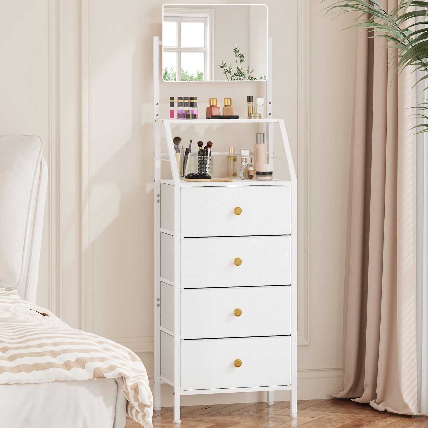 NEW Tall Vanity Dresser with Adjustable Mirror &amp; 4 Drawers