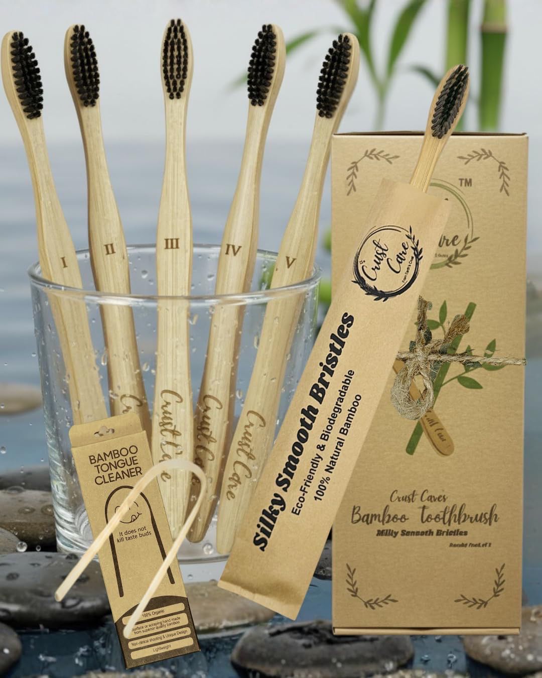 NEW Family 5 Pack Biodegradable Bamboo Toothbrushes