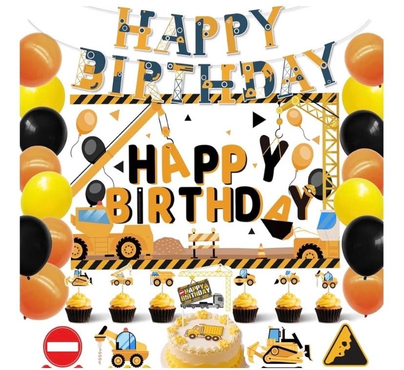 NEW Construction Vehicle Theme Birthday Decorations with Balloons
