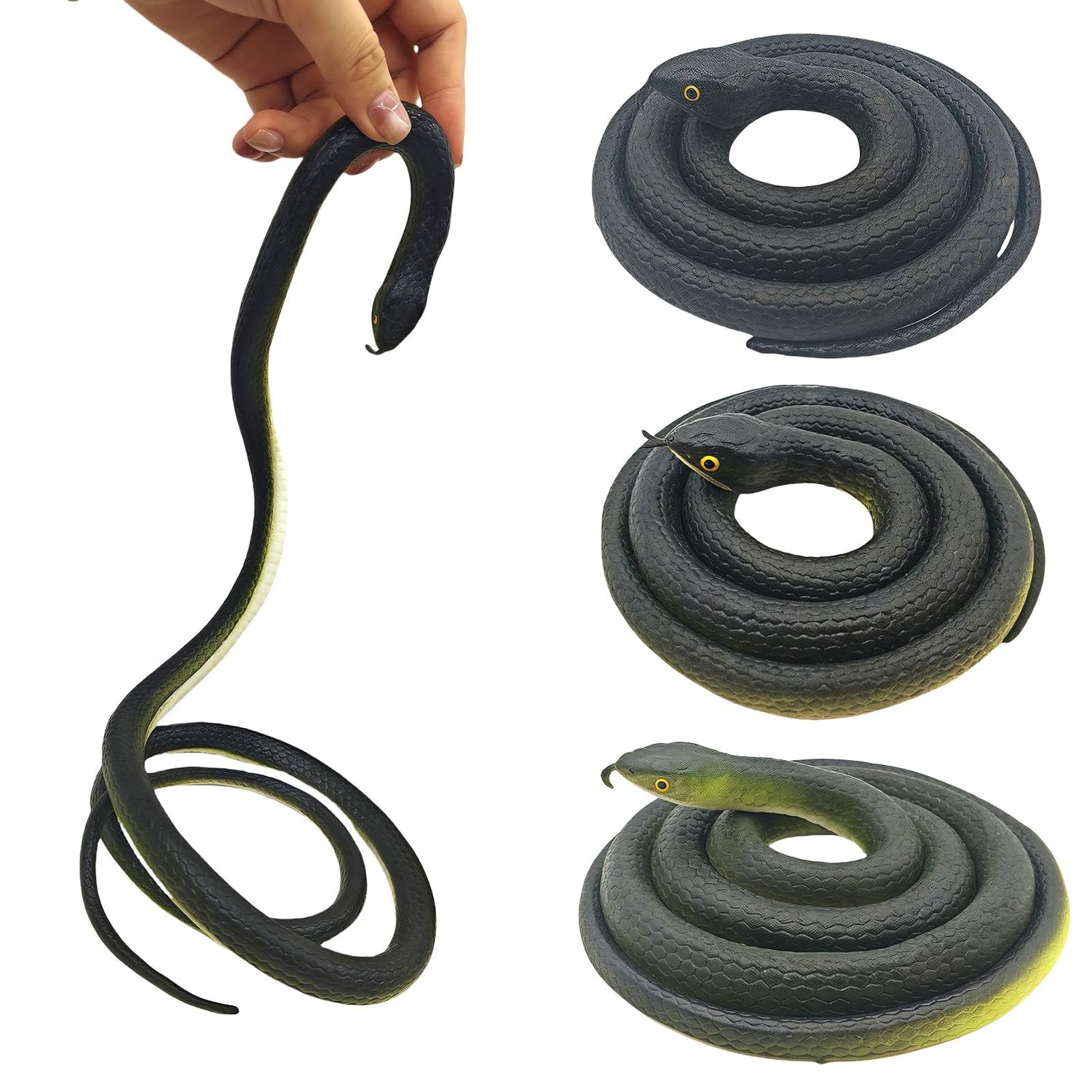 NEW 3 Pack Realistic Fake Rubber Snakes Deterrent / Toys