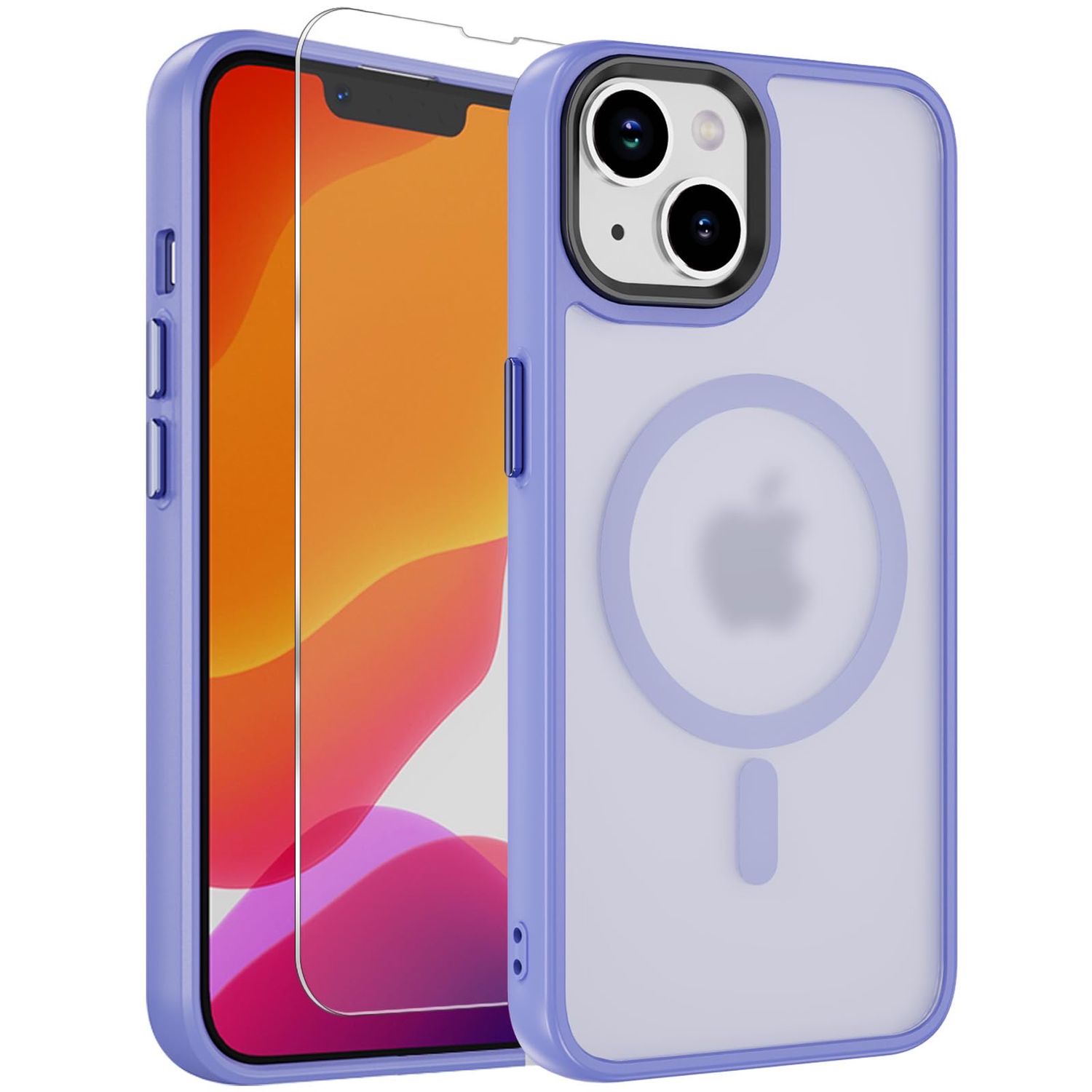 NEW Magnetic iPhone 13 &amp; 14 Case with Glass Screen Protector Lavender