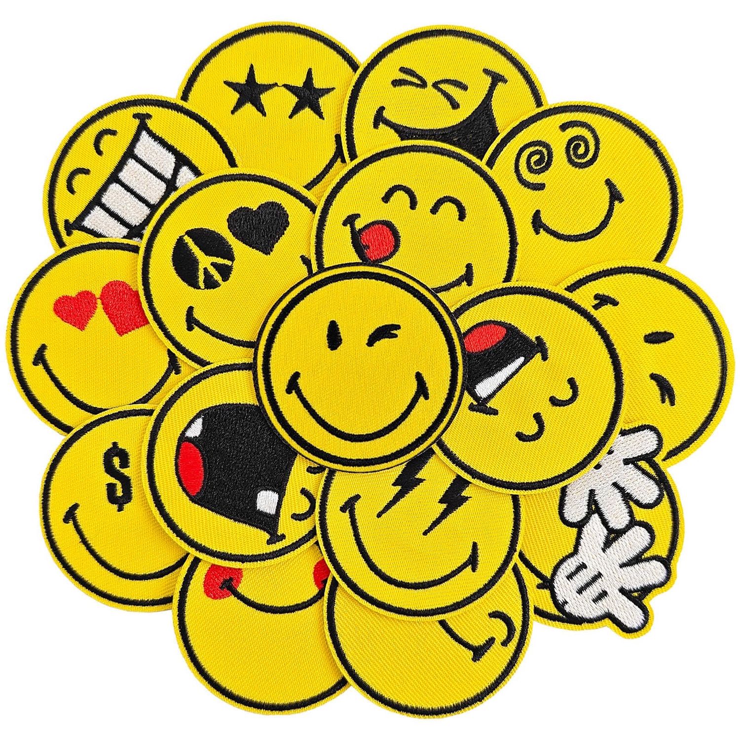 NEW 16 Pack Smiley Face Patches Embroidered SmileyWorld