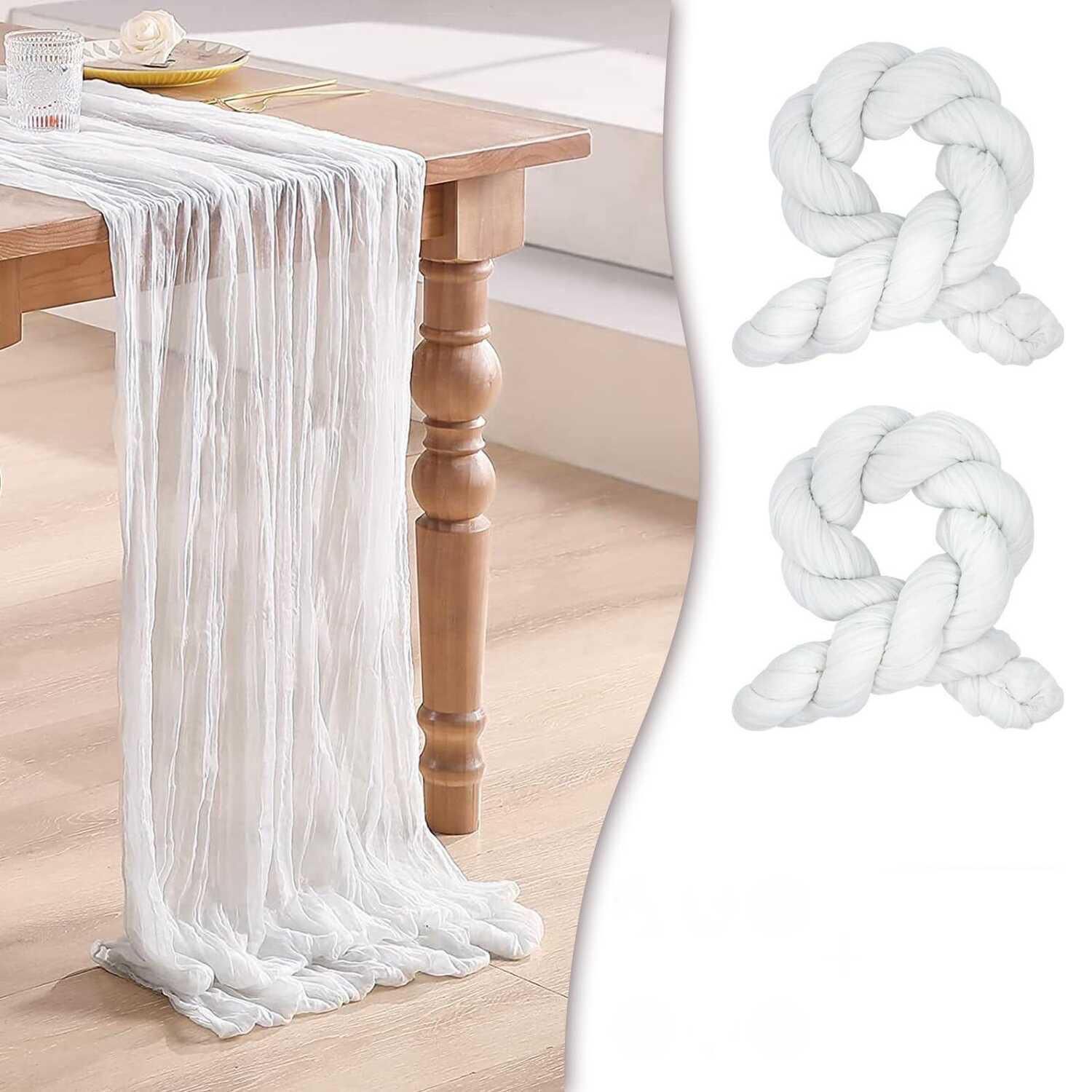 NEW 2 Pack Boho Ivory Cheesecloth Table Runner
