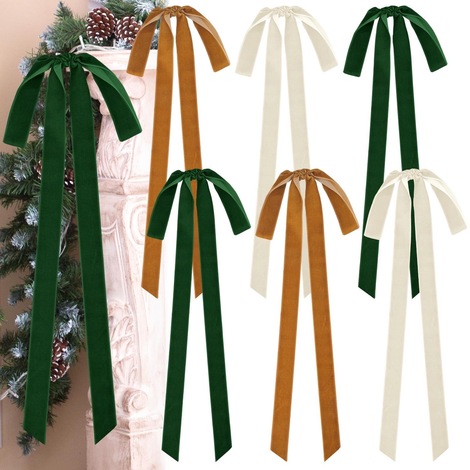 NEW 6 Pack Velvet Christmas Ribbon Decorations