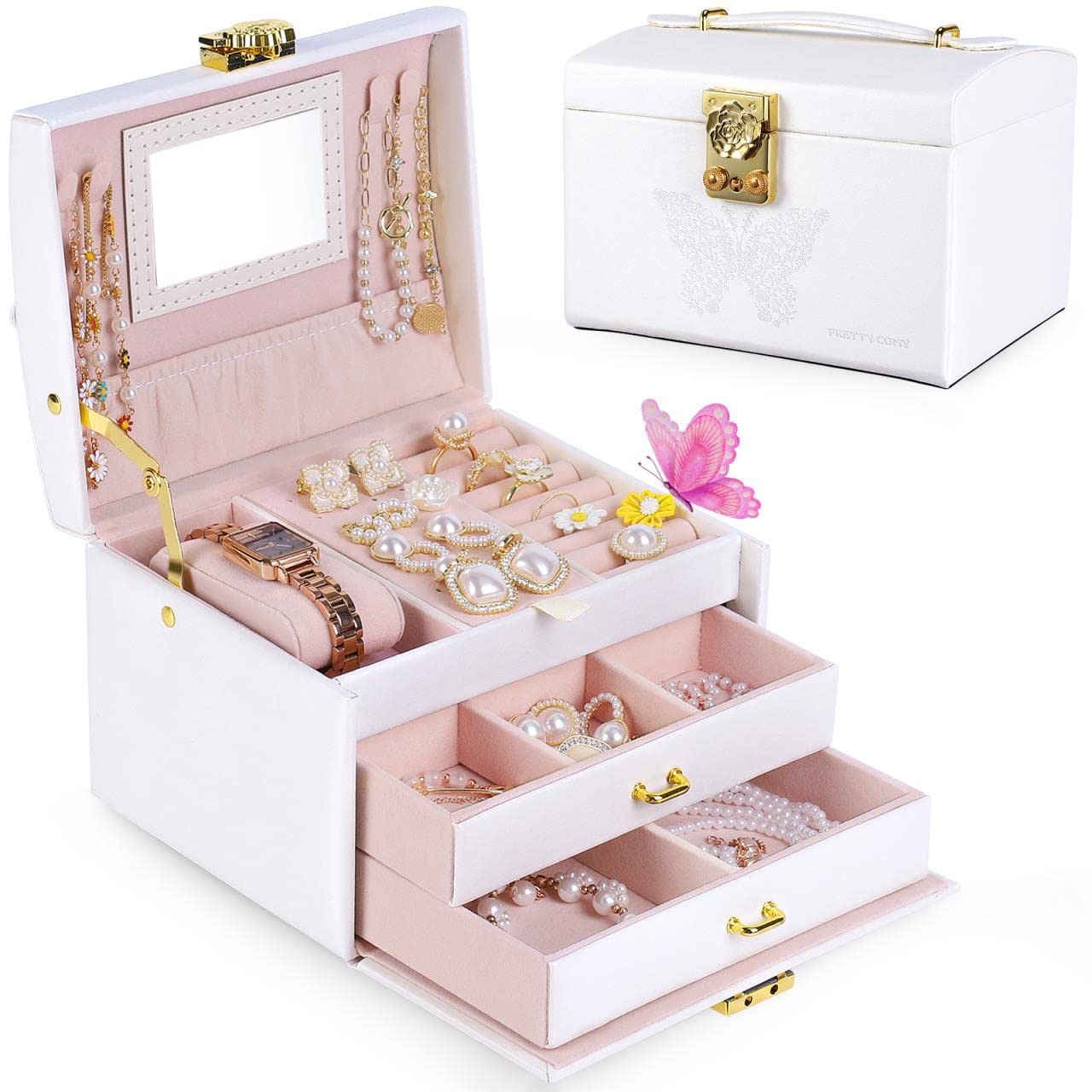 NEW 3 Layer Jewelry Box with Mirror White