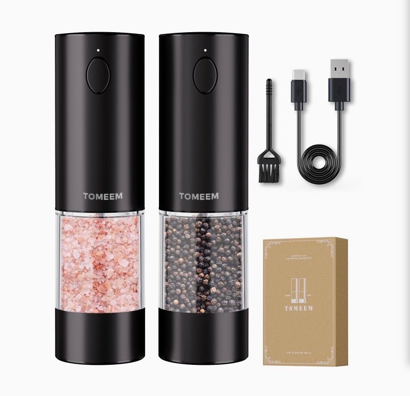 NEW Stainless Steel Rechargeable Electric Salt and Pepper Grinder Set