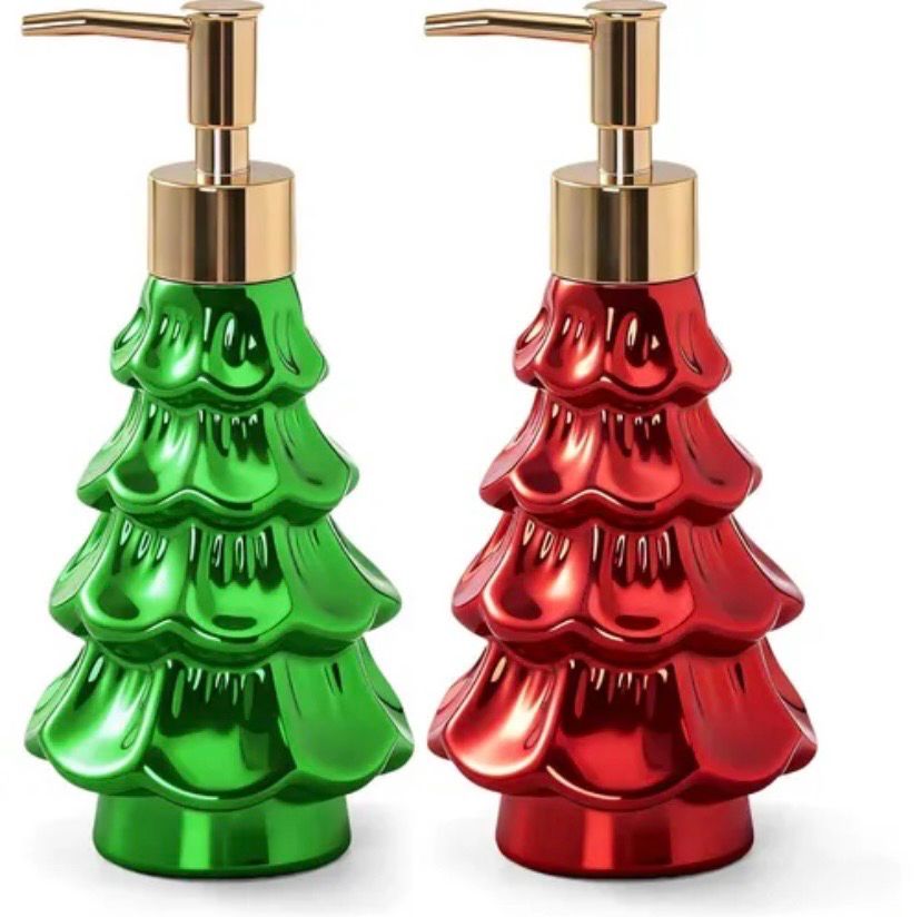 NEW 2 Pack Christmas Hand Soap Dispenser Bottles Porcelain
