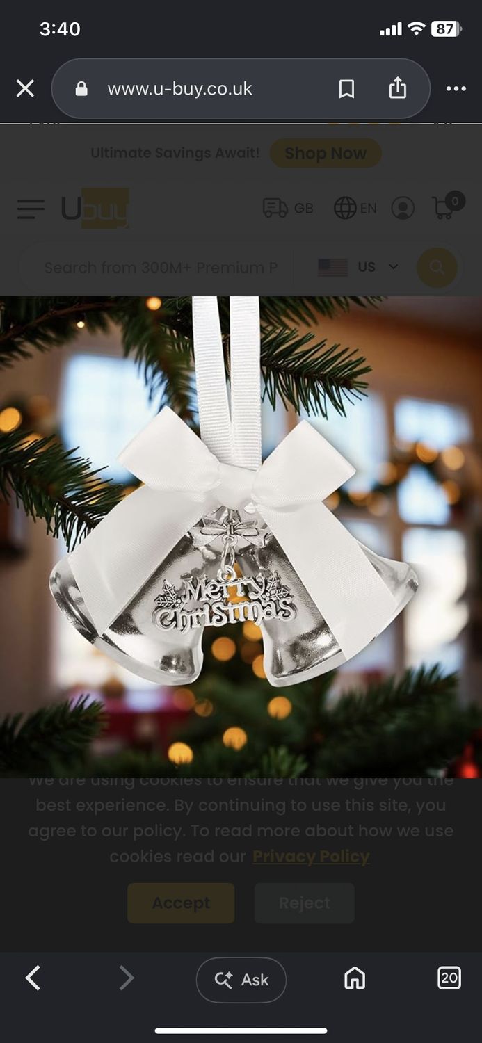 NEW Christmas Sliver Metal Jingle Bells with White Bow Ornament