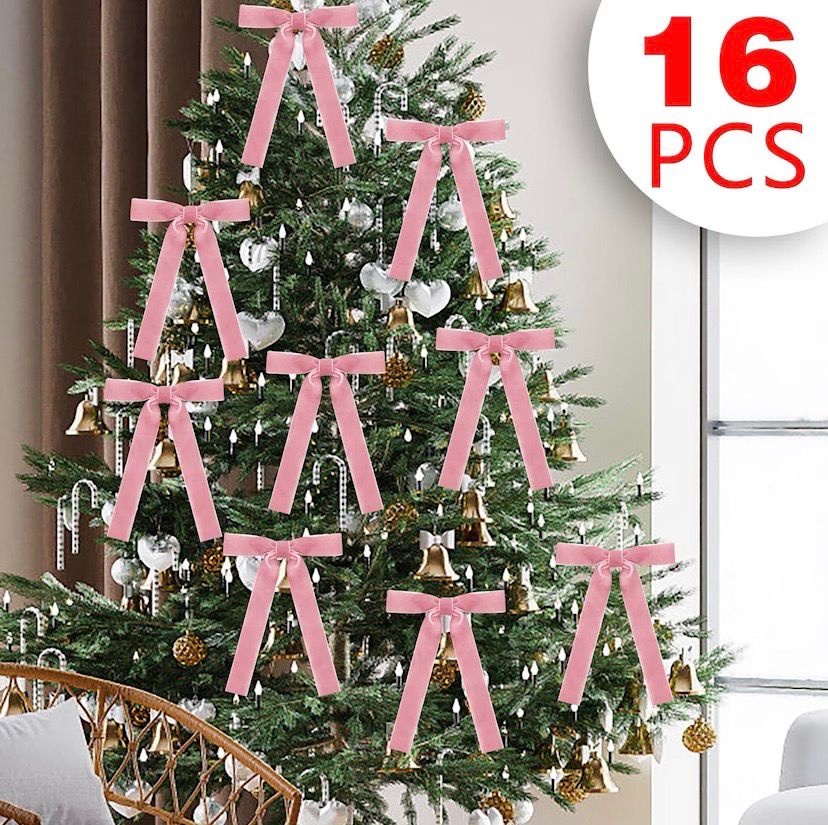 NEW 16 Christmas Velvet Bows Pink