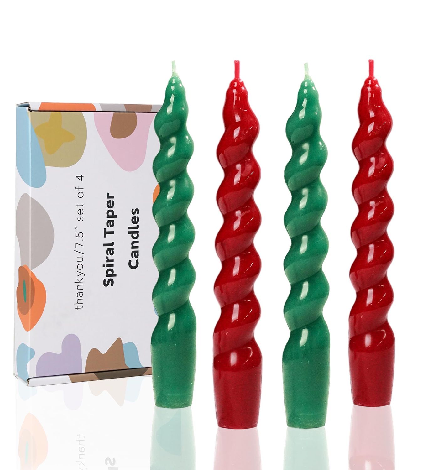 NEW 7.5” Christmas Taper Candles-Green and Red Spiral