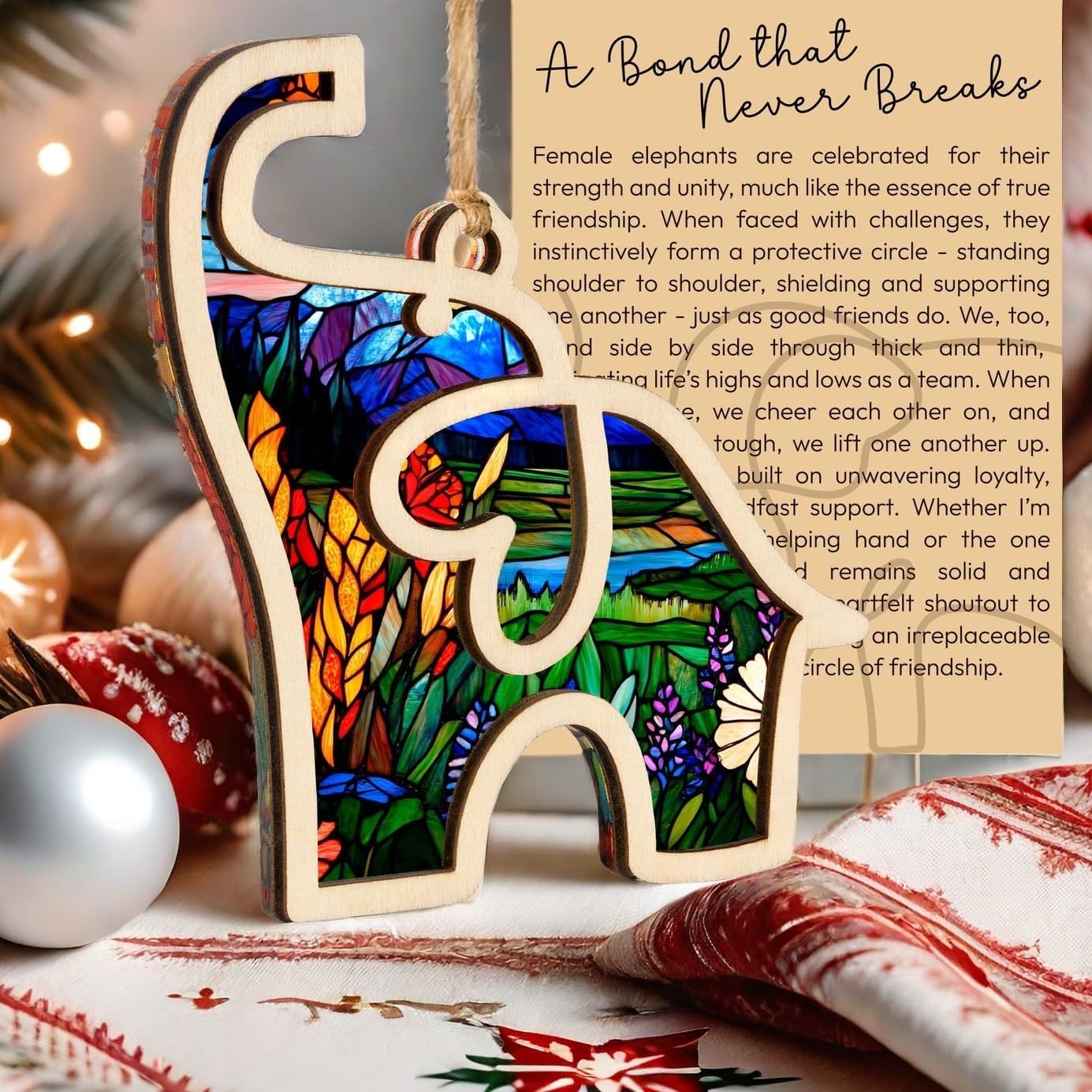 NEW Wooden Elephant Friendship / Sisterhood Ornament Christmas Gift
