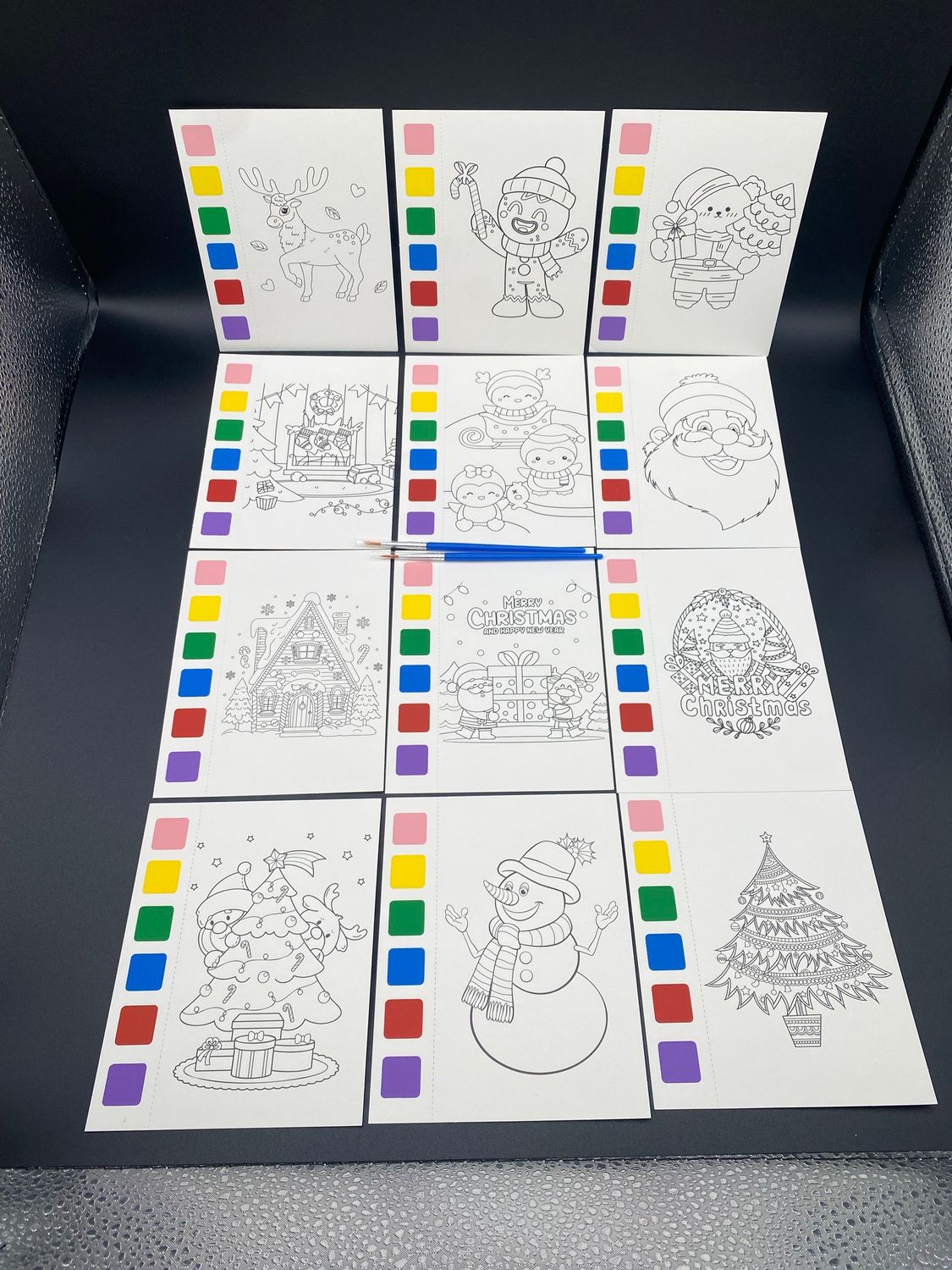 NEW 12 Kids Watercolour Paint Christmas Cartoon Sheets