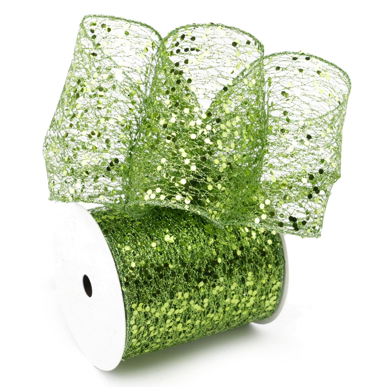 NEW Christmas Lime Green Glitter Mesh Wired Ribbon