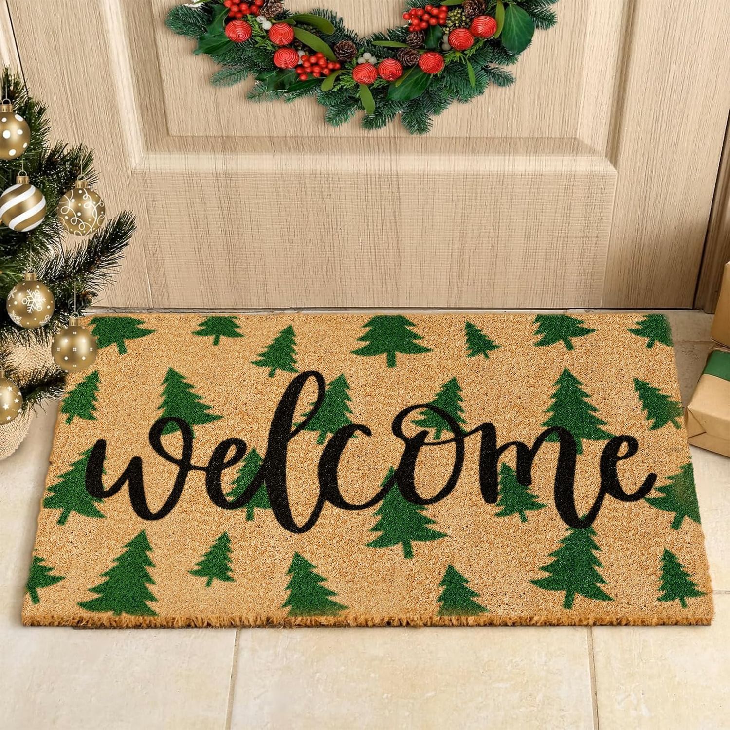 NEW Christmas Tree Welcome Outdoor Door Mat Rug