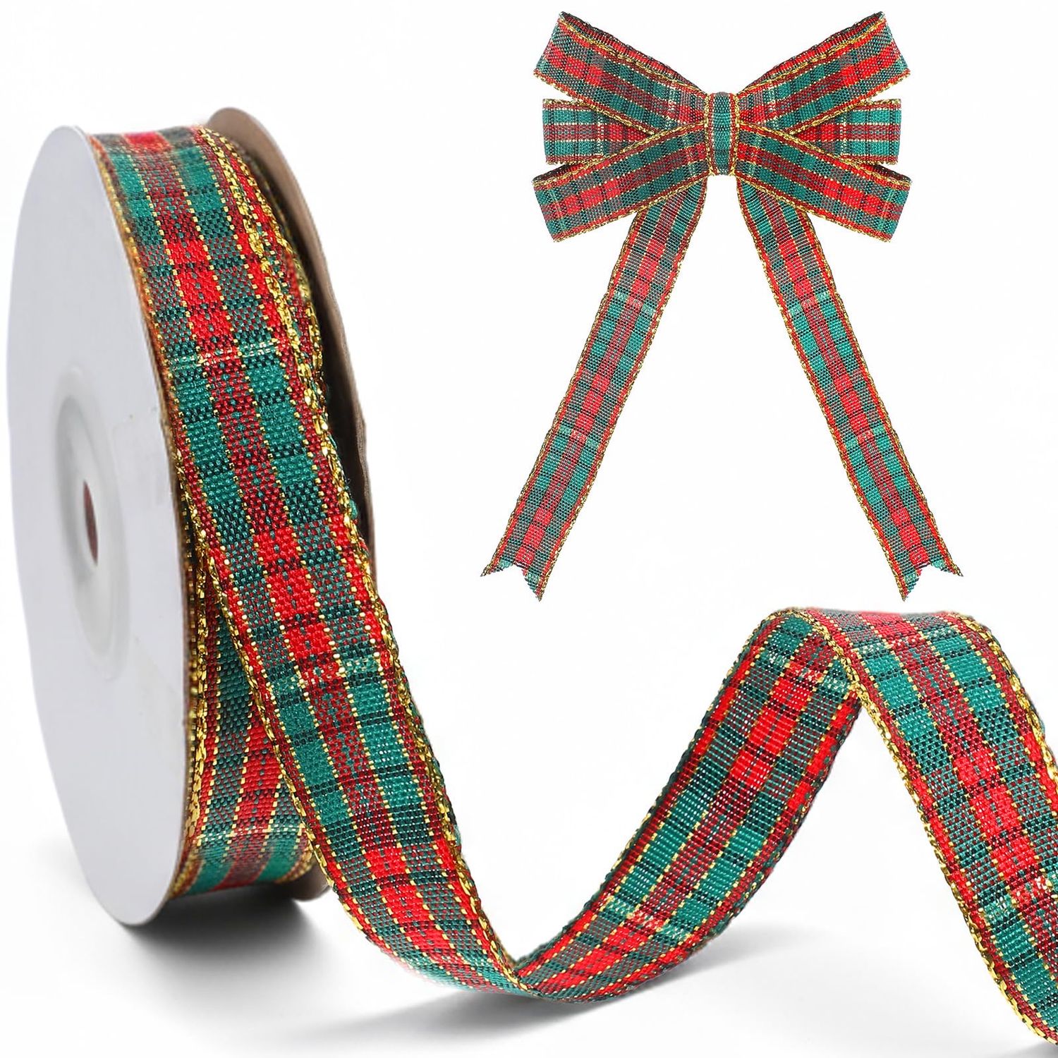 NEW 25 Yard Christmas Plaid Nylon Ribbon