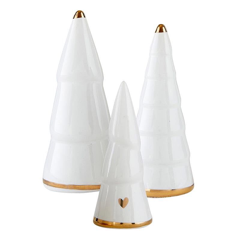 NEW Christmas Collection Ceramic Tree Set White &amp; Gold Decorations