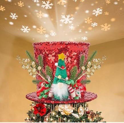 NEW Christmas Tree Topper Hat with 3D Snowflake Projection Light Gnome