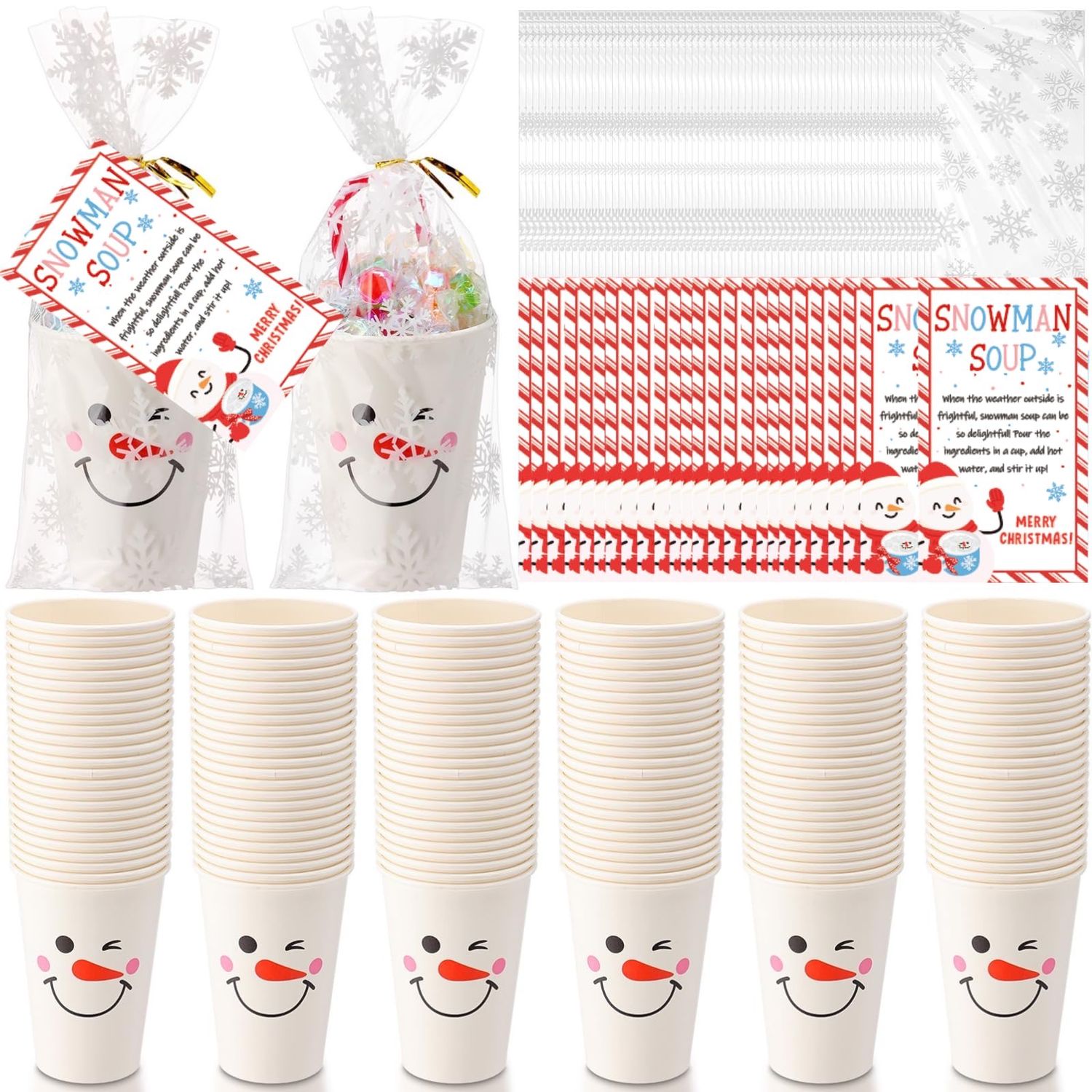 NEW 200pc “Snowman Soup” Cup Gift Bag Sets - Candies Or Soup (reg $90)