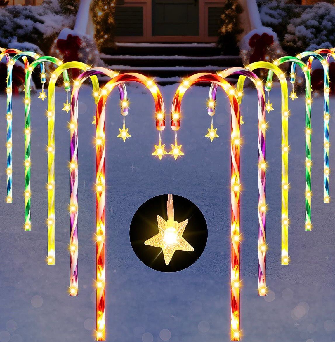 NEW 10 Pack Christmas Candy Cane Outdoor Lights Decorations