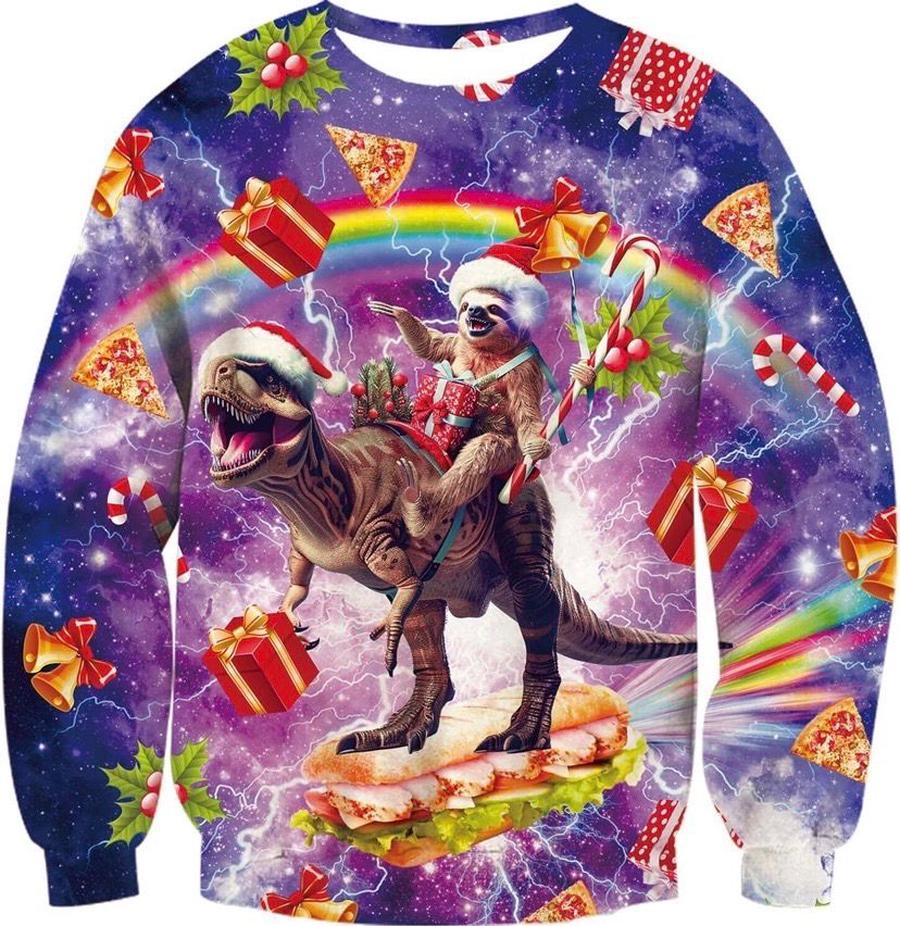 NEW Womens Ugly Christmas Holiday Sweater Sloth on Dinosaur M