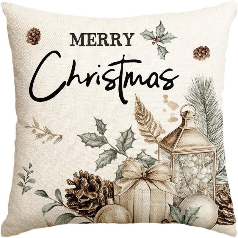 NEW Burlap Merry Christmas Pillow Case 18” x 18”