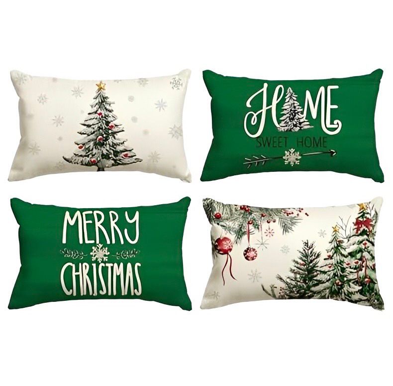 NEW 4 Pack Burlap Christmas Holiday Winter Throw Pillow Cases
