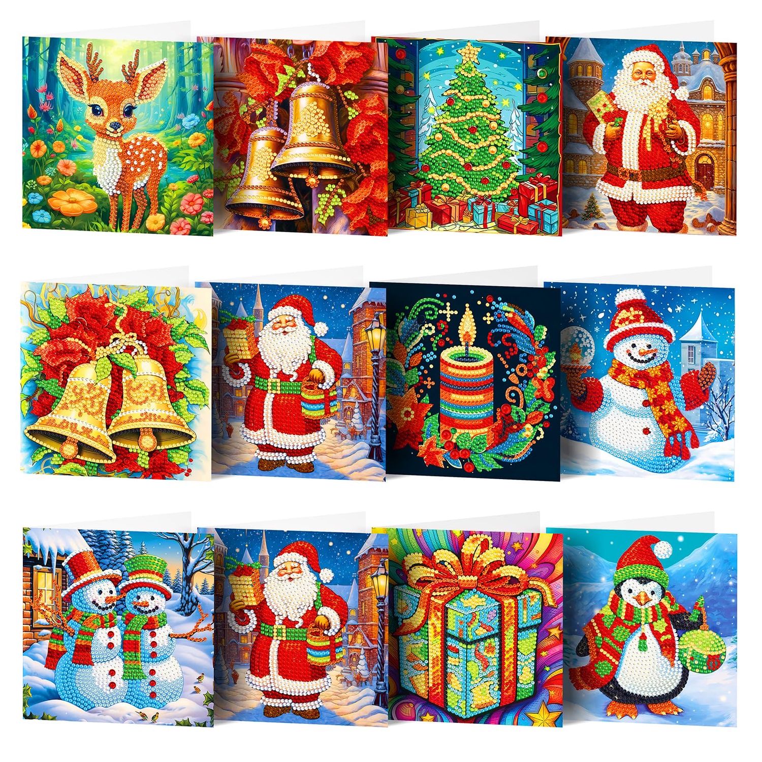 NEW 12 Pack DIY 5D Diamond Art Painting Christmas Cards with Diamonds