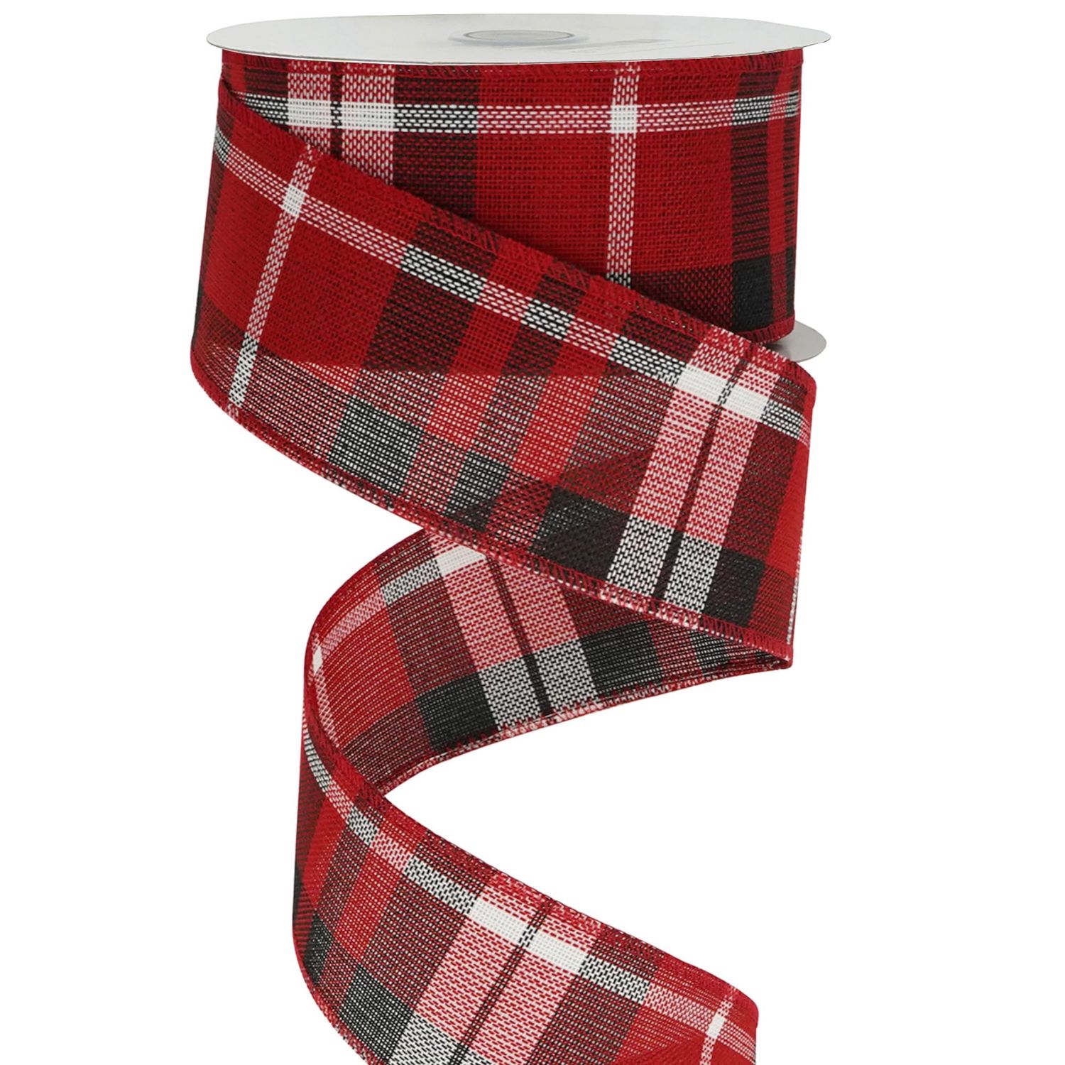NEW Red &amp; Black Buffalo Plaid Wired Christmas Ribbon