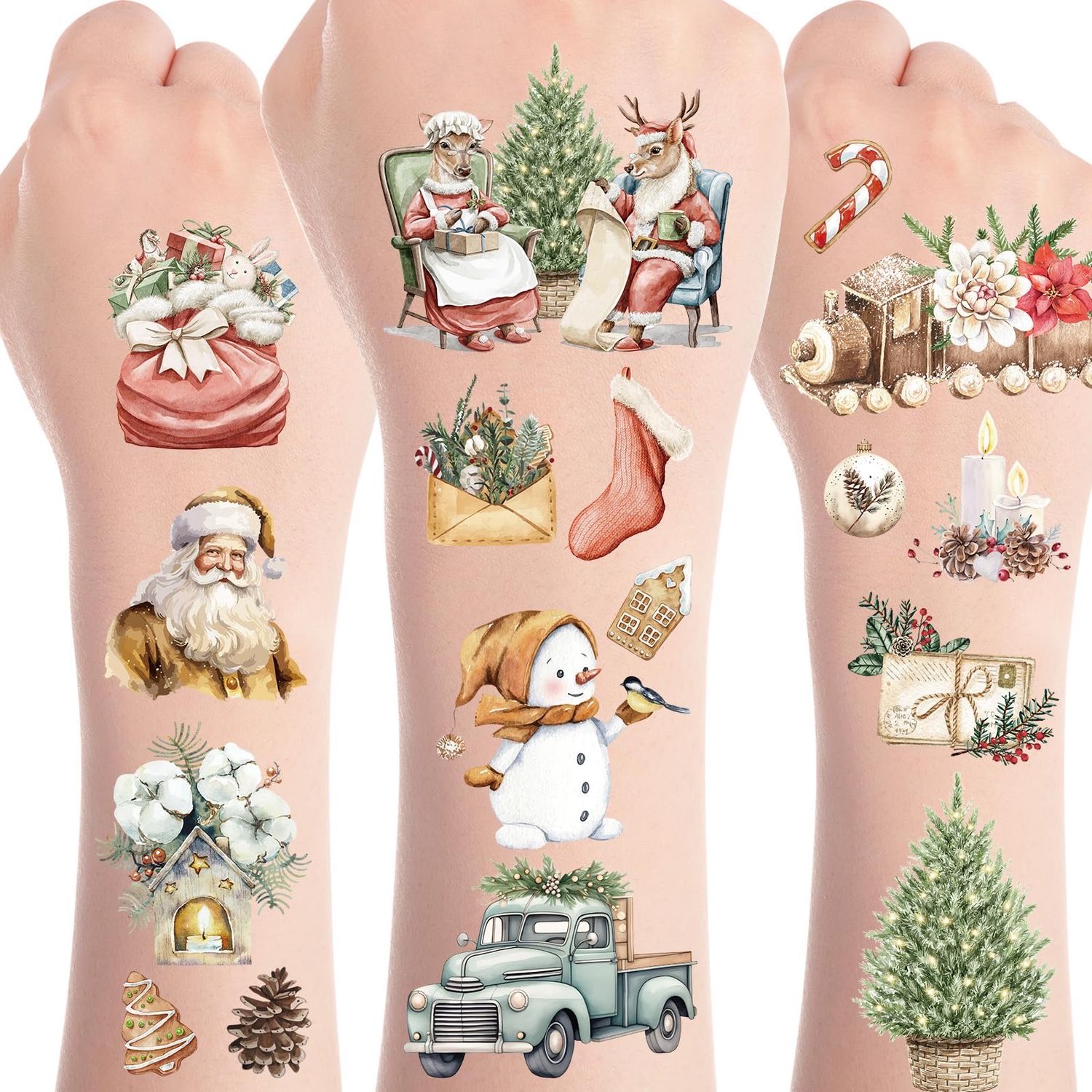 NEW 8 Sheets Christmas Temporary Kids Tattoos