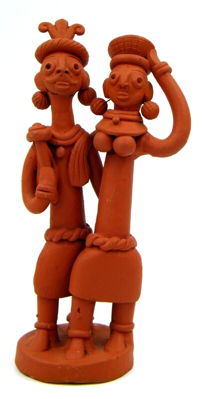 Farmer couple with basket - brick red