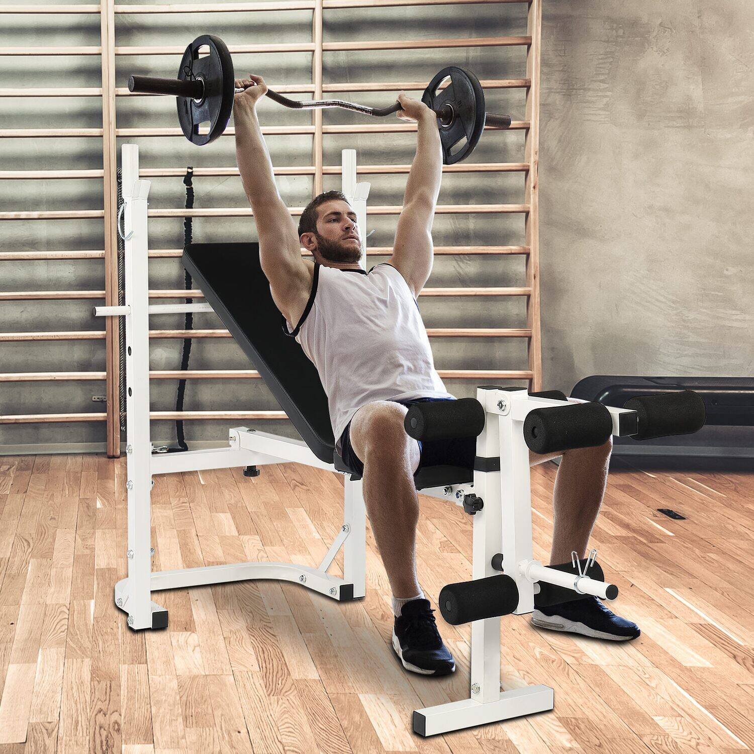 Iron Adjustable Weightlifting Bed White