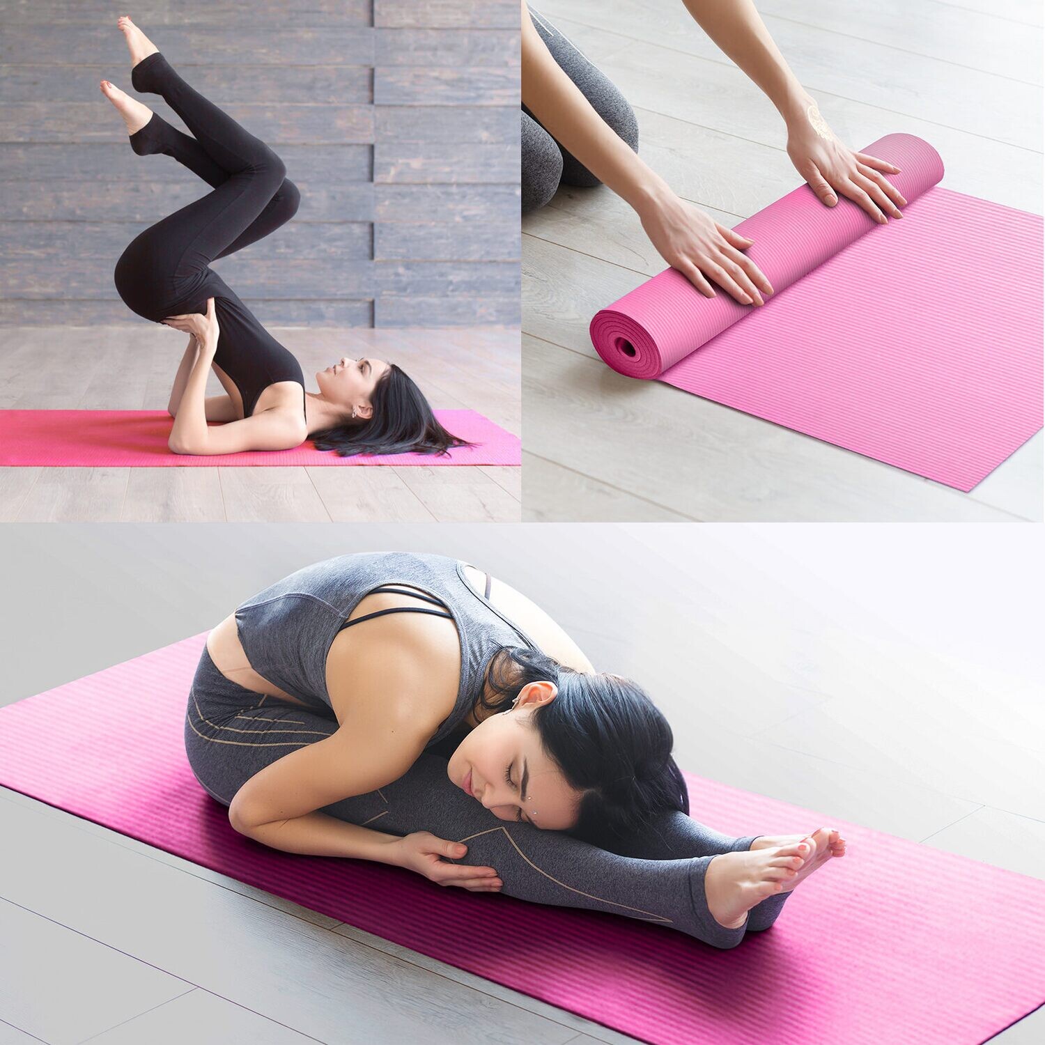 15mm Thick NBR Pure Color Anti-skid Yoga Mat 183x61x1.5cm Pink