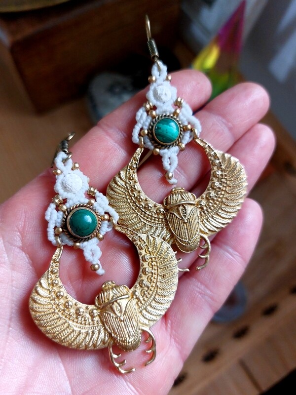 Malachite scarab earrings 