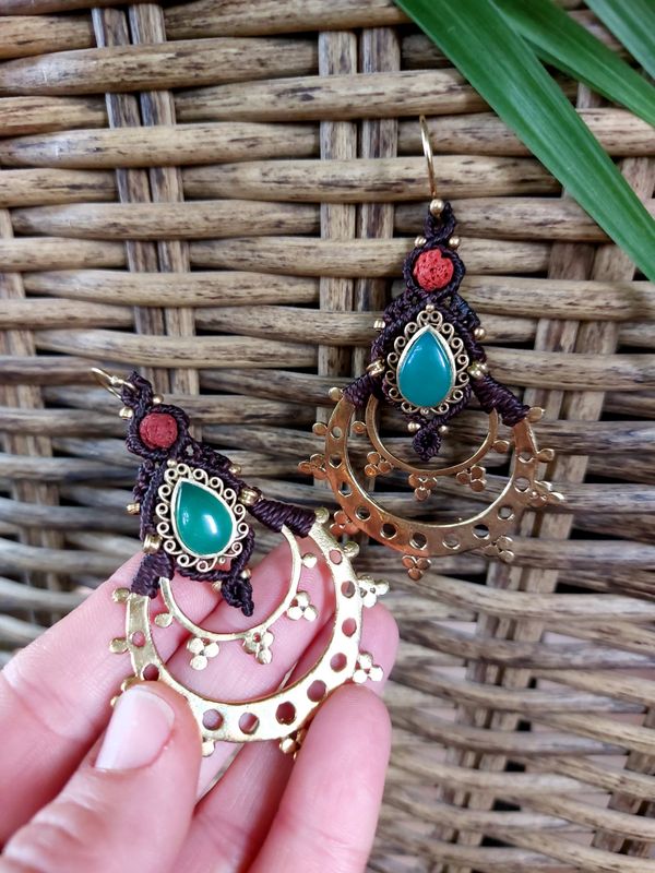 Aventurine brown macrame earrings 