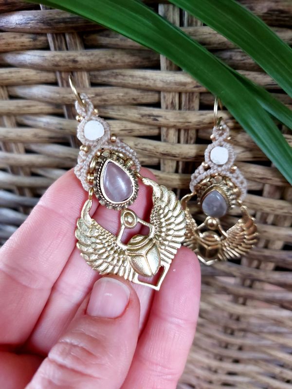 Rose quartz scarab earrings 