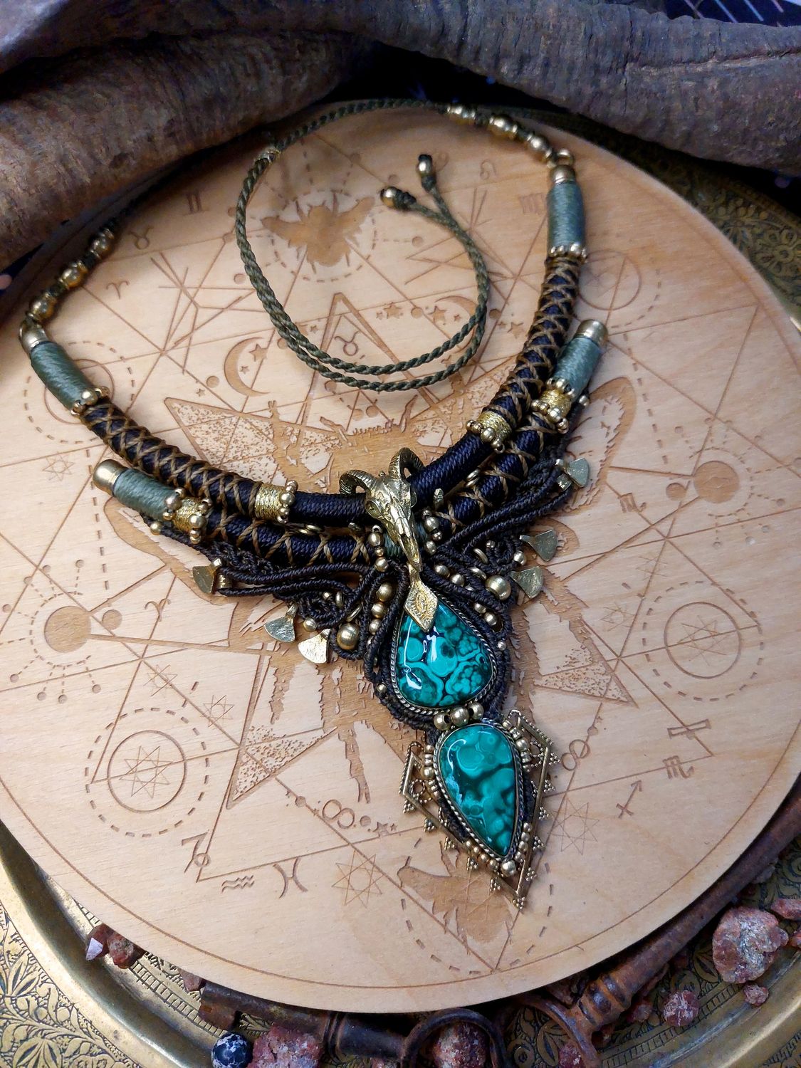 Double Malachite ram necklace 