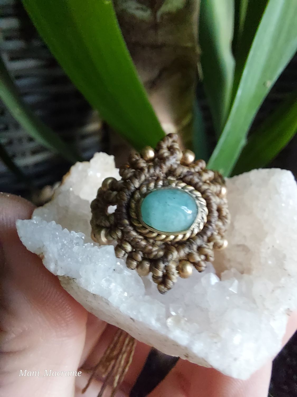 Amazonite macrame ring 
