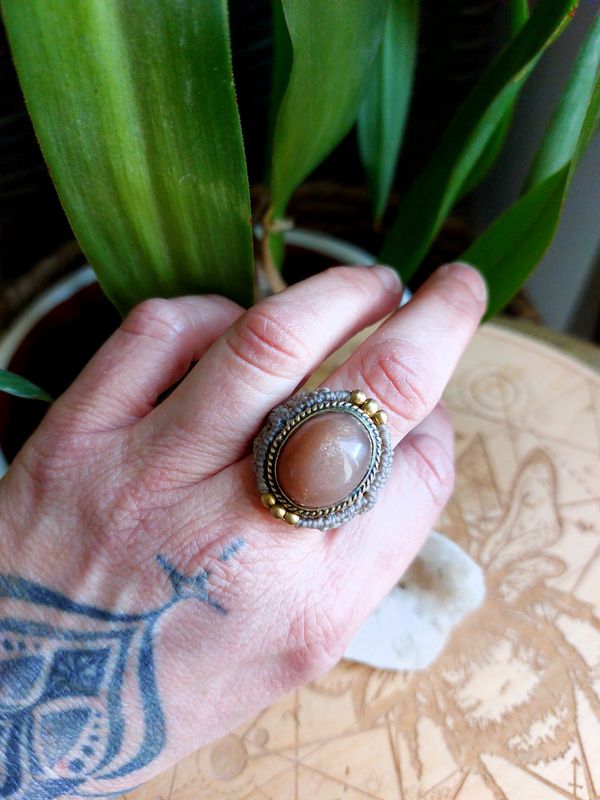Peach moonstone ring